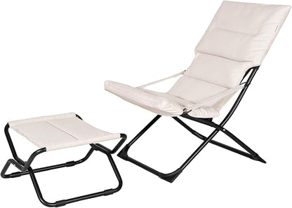 Abba Patio Outdoor Chaise Lounge Chair,Reclining Folding Patio Camping Chair with Separate Footrest,Adjustable Chaise Lounges for Outside,Poolside Beach Lawn Indoor,Beige