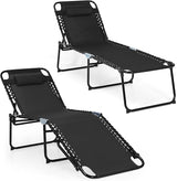 Giantex Patio Chaise Lounge Chair - 16” High Folding Tanning Chair with Removable Headrest, 4-Gear Backrest - Photo 1
