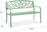 Best Choice Products Outdoor Bench Steel Garden Patio Porch Furniture for Lawn, Park, Deck w/Floral Design Backrest - Photo 2