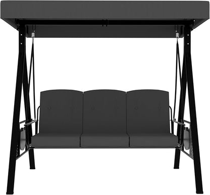 MUPATER Patio Porch Swing Chair, 3-Seat Outdoor Canopy Swing Glider with Stand and Cushion,Patio 2-in-1 Swing Chair for Outside, Backyard and Deck, Grey