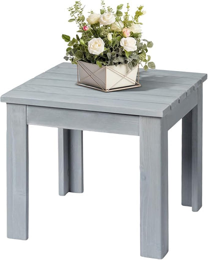 VINGLI Outdoor Wooden Side Table, Square Patio Side Table, Small Outdoor Table for Patio, Backyard, Garden, Poolside, Balcony, Adirondack Conversation End Table (Grey)