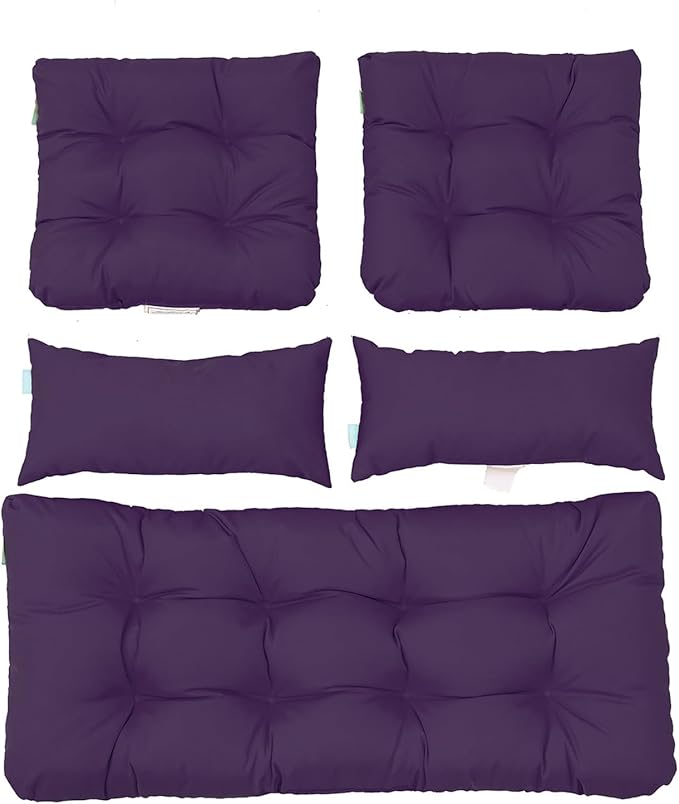 QILLOWAY Outdoor Patio Wicker Seat Cushions Group Loveseat/Two U-Shape/Two Lumbar Pillows for Patio Furniture,Wicker Loveseat,Bench,Porch,Settee of 5 (Purple)