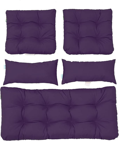 QILLOWAY Outdoor Patio Wicker Seat Cushions Group Loveseat/Two U-Shape/Two Lumbar Pillows for Patio Furniture,Wicker Loveseat,Bench,Porch,Settee of 5 (Purple)