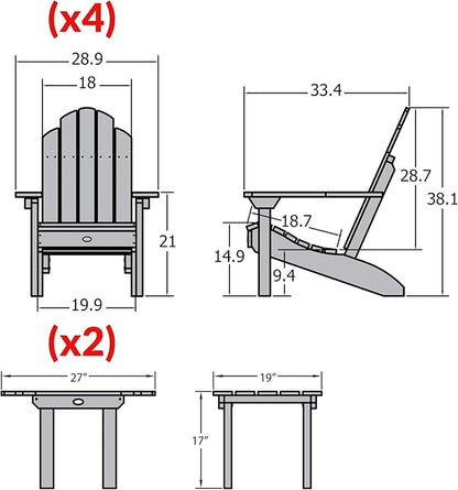 highwood Classic Westport 6pc Set, Includes 4 Adirondack Chairs and 2 with Side Tables, Woodland Brown