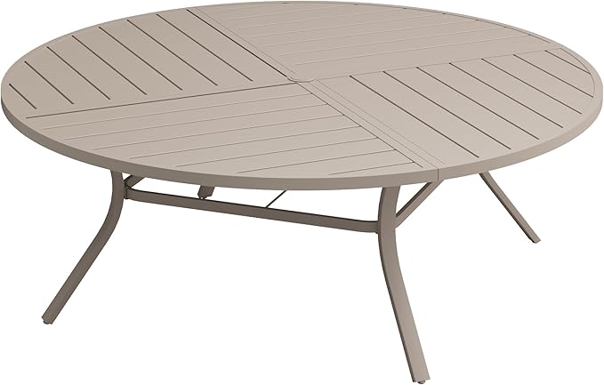 Patio Dining Table for 8-10, Round Metal Outdoor Table with Storage Shelf, 1.57" Umbrella Hole, 63" Outdoor Quartered Tabletop Dining Table for Backyard, Porch, Lawn, Sand