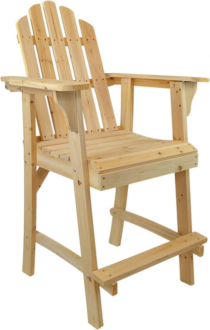 Ready-to-Finish Balcony Tall/Counter High Adirondack Chair with Footrest for Outdoor Outside Garden - Unfinished Natural Wood Bar Chair
