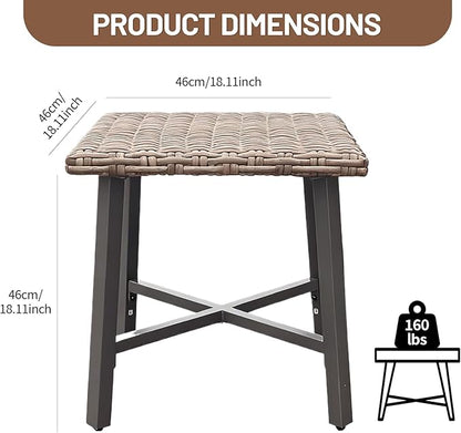 Outdoor Wicker Side Table Small Square Patio Rattan Table Adopt Sturdy Galvanized Steel Frame Powder-Coated Legs