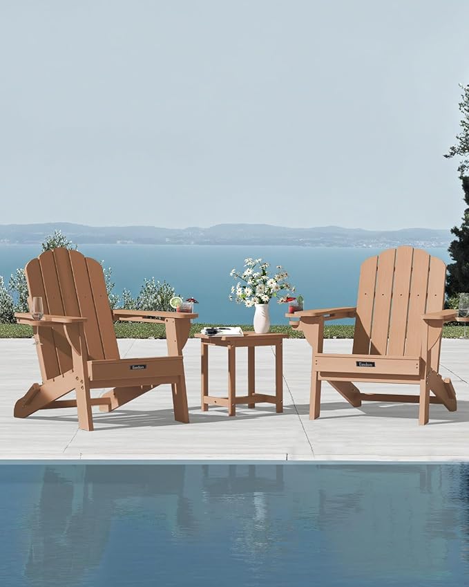 Folding Adirondack Chair, HDPE Adirondack Chair with 2 Cup Holders, Outdoor Fire Pit Chairs for Patio, Garden, Poolside - Photo 2