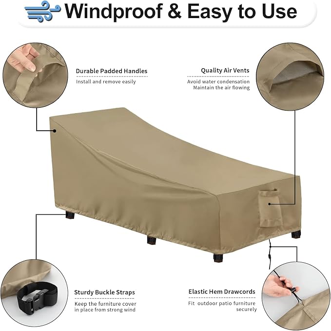 OutdoorLines Outdoor Waterproof Patio Chaise Lounge Chair Cover - UV Resistant Lounger Covers Heavy Duty Weatherproof Patio Sofa Furniture Covers, 2 Packs, 68Wx30Dx30H Inches, Camel