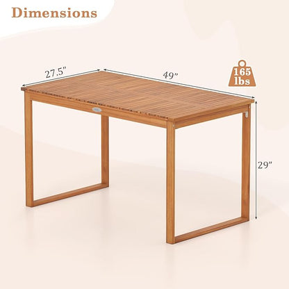 Tangkula Acacia Wood Patio Dining Table for 4-6, Rectangular Outdoor Table with Slatted Tabletop, Outside Dinner Table for Garden, Balcony, Deck and Backyard (49" x 27.5")