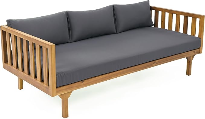Merax Outdoor 3 Seater Daybed, Acacia Wood Day Bed Couch Sofa with Cushions for Patio Backyard, Garden - Photo 6