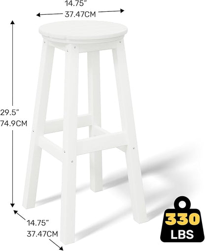 Costaelm 29" Height Outdoor Bar Stools, All-Weather Bar Stools, Adirondack Poly Patio Round Bar Stool for Patio, Deck, Kitchen Counter and Garden, White
