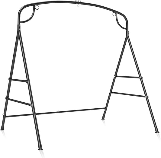 Tangkula Metal Swing Frame, Porch Swing Stand with Extra Side Bars, 3-Ring Design, Heavy Duty A-Frame Swing Stand Frame Outdoor for Lawn, Garden, Backyard