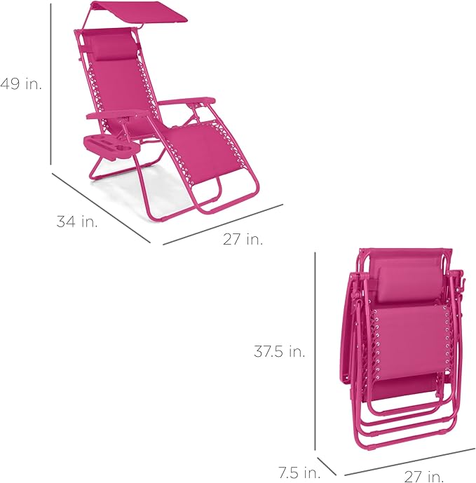 Best Choice Products Folding Zero Gravity Outdoor Recliner Patio Lounge Chair w/Adjustable Canopy Shade, Headrest - Photo 2
