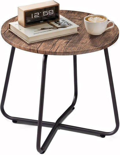 VECELO Patio Outdoor Side Snack Table,Small Round Anti-Rust Metal Style Desk for Garden Balcony,Yard,Living Room
