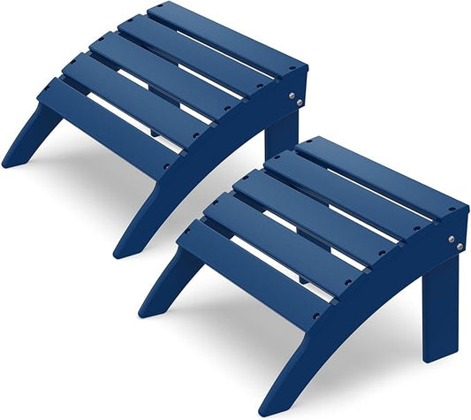 IVY&LANE Outdoor Adirondack Ottoman | Folding | Set of 2 | HDPE | Blue | All Weather | Waterproof Patio Footrest for Adirondack Chair | Poly Lumber Foot Rest for Deck Backyard