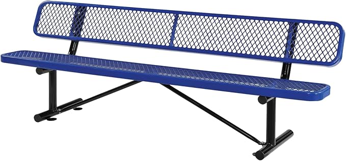 8FT Heavy-Duty Park Bench for Outside - Black Coated Outdoor Furniture Steel Bench, Commercial-Grade Outdoor Benches Weatherproof for Park, Patio, Porch (Portable with Back) (Blue, 8FT)