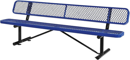 8FT Heavy-Duty Park Bench for Outside - Black Coated Outdoor Furniture Steel Bench, Commercial-Grade Outdoor Benches Weatherproof for Park, Patio, Porch (Portable with Back) (Blue, 8FT)