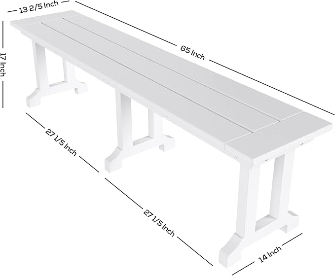 WestinTrends Malibu 65" Outdoor Dining Bench, All Weather Resistant Poly Lumber Patio Garden Bench Trestle Long Bench for Both Outdoor and Indoor, Navy Blue