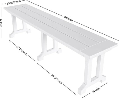 WestinTrends Malibu 65" Outdoor Dining Bench, All Weather Resistant Poly Lumber Patio Garden Bench Trestle Long Bench for Both Outdoor and Indoor, Dark Green