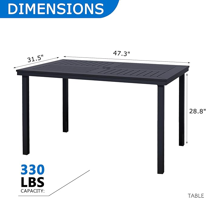 6-Seater Outdoor Dining Table, Patio Table with Wood-Plastic Tabletop, Outdoor Rectangular Table for Backyard Garden Porch