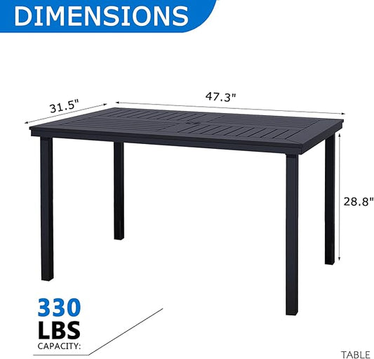 6-Seater Outdoor Dining Table, Patio Table with Wood-Plastic Tabletop, Outdoor Rectangular Table for Backyard Garden Porch