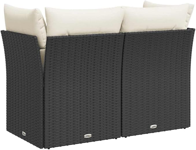 Black PE Rattan 2-Seater Garden Sofa with Removable Covers, Modular Outdoor Furniture Set for Patio, Weather-Resistant and Comfortable Seating with Hidden Storage