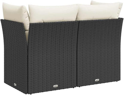 Black PE Rattan 2-Seater Garden Sofa with Removable Covers, Modular Outdoor Furniture Set for Patio, Weather-Resistant and Comfortable Seating with Hidden Storage
