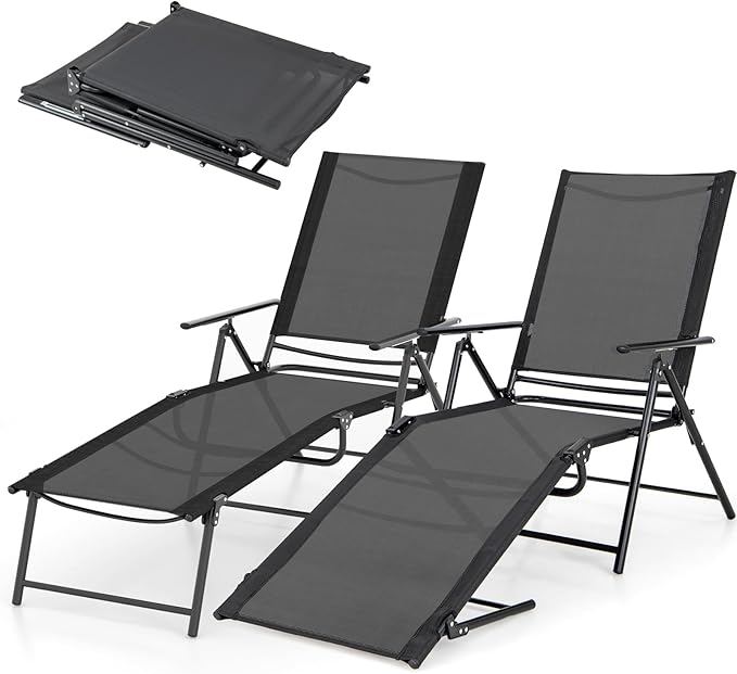Giantex Lounge Chair Outdoor Set of 2 - Tanning Chair with 6 Adjustable Backrest, 2-Level Footrest - Photo 1