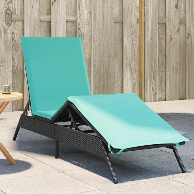 Patio Sun Lounger Black Poly Rattan Outdoor Chaise Lounge Adjustable Back Footrest 31 x 9.1 x 13.2 in Ergonomic Cushion - Photo 1