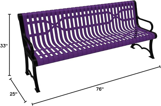 COATEDOUTDOORFURNITURE Coated Outdoor Furniture Heavy-Duty Outdoor Bench Thermoplastic Coated, Slated Steel, Commercial-Grade Garden Bench, Made in America (Portable with Back, 6 Ft, Purple)