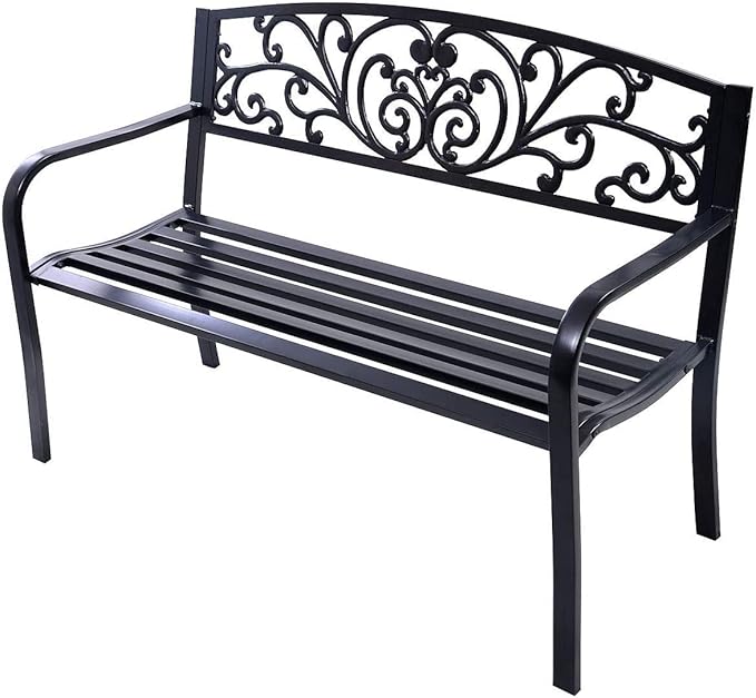 Tangkula Outdoor Steel Garden Bench Park Bench, 50 Inch Patio Park Bench Chair with Heavy-Duty Steel Frame - Photo 8