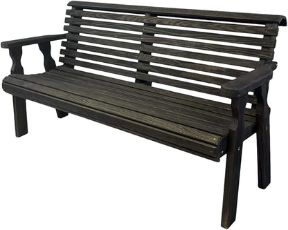 Amish Casual Heavy Duty 5 Foot Roll Back Outdoor Bench in Black Stain - Amish Made in The USA from Treated Pine for Outdoor Durability, 700 Lb Weight Capacity