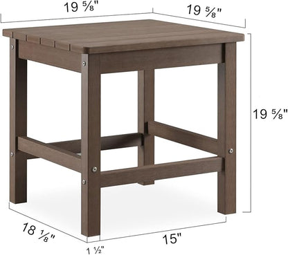 Psilvam Oversized Outdoor Side Table, 19.68" Poly Lumber Adirondack Side Table, Weather Resistant Patio Side Table for Poolside, Garden and Front Porch (Brown)