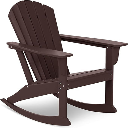 Costaelm Outdoor Adirondack Chair, All Weather Resistant Lawn Chairs Balcony Chair and Fire Pit Chairs, Deck Chairs Outdoor Porch Rocking Chair High Back HDPE Poly Lumber, Dark Brown
