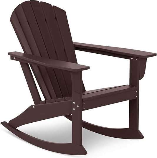 Costaelm Outdoor Adirondack Chair, All Weather Resistant Lawn Chairs Balcony Chair and Fire Pit Chairs, Deck Chairs Outdoor Porch Rocking Chair High Back HDPE Poly Lumber, Dark Brown