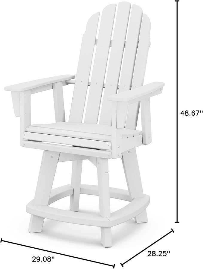 POLYWOOD® Vineyard Curveback Adirondack Swivel Counter Chair in White
