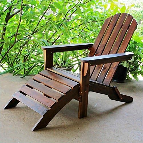 Pemberly Row Outdoor Adirondack Chair, 38" H x 27.5" W x 51" D, Premium Acacia Hardwood, Natural Stain Finish, UV and Water Resistant, Attached Footrest, Deep Seat and High Back, Patio or Garden Use
