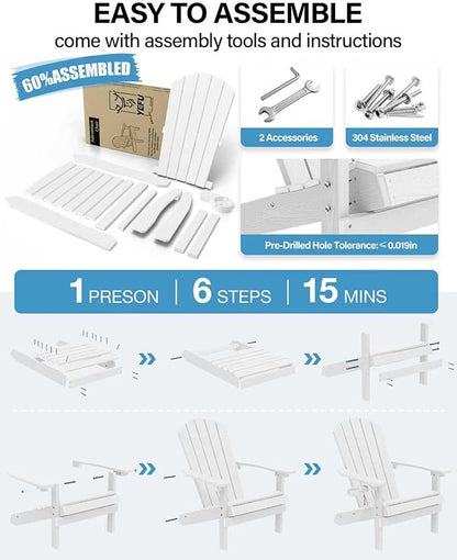YEFU Adirondack Chairs Set of 4 for Outdoor: Zero Gravity Fire Pit Chairs Plastic with Cup Holders - Sturdy All-Weather HIPS with Wood Texture for Patio Backyard Lawn - Easy Assembly(White)