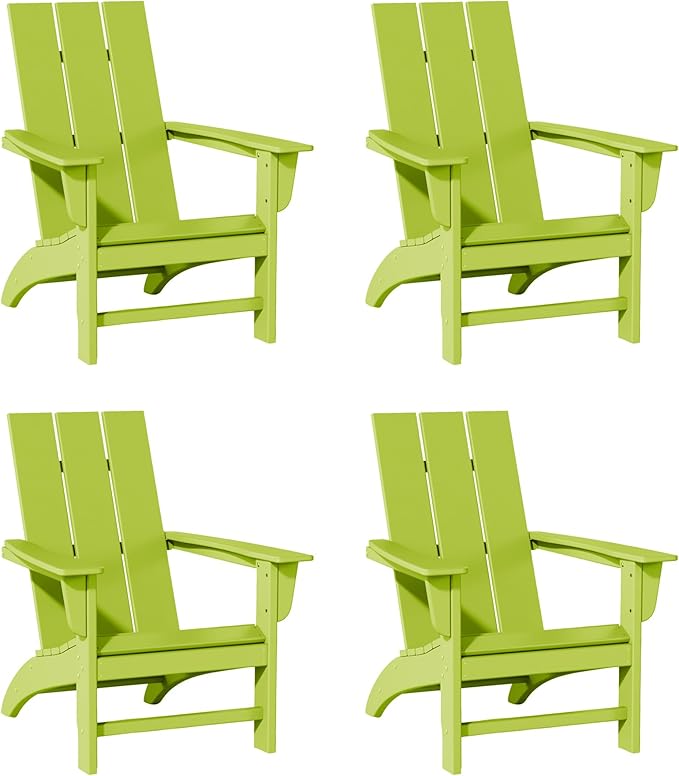 Poly Lumber Adirondack Chairs Set of 4, All-Weather Resistant Outdoor Patio Chairs, Look Like Wood