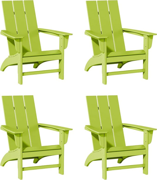 Poly Lumber Adirondack Chairs Set of 4, All-Weather Resistant Outdoor Patio Chairs, Look Like Wood, Pre-Assembled Outdoor Fire Pit Chair for Pool, Deck, Backyard, Garden, Lime