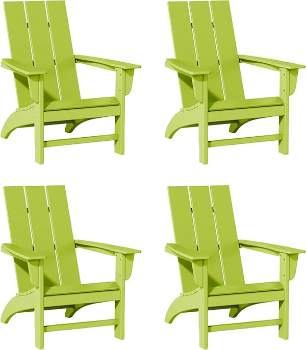 Poly Lumber Adirondack Chairs Set of 4, All-Weather Resistant Outdoor Patio Chairs, Look Like Wood