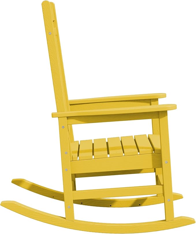 KINGYES Outdoor Rocking Chair Set of 2, HDPE Patio Rocking Chairs with 330lbs Support for Adults, Yellow