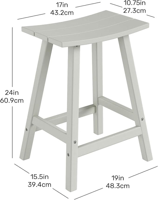 Costaelm All-Weather Bar Stools Set of 2, 24" Height Outdoor Bar Stools, Adirondack Poly Patio Bar Stool for Patio, Deck, Kitchen Counter and Garden, Sand