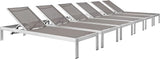 Modway Shore Aluminum Textilene® Mesh Outdoor Patio Six Poolside Chaise Lounge Chairs in Silver Gray - Photo 1