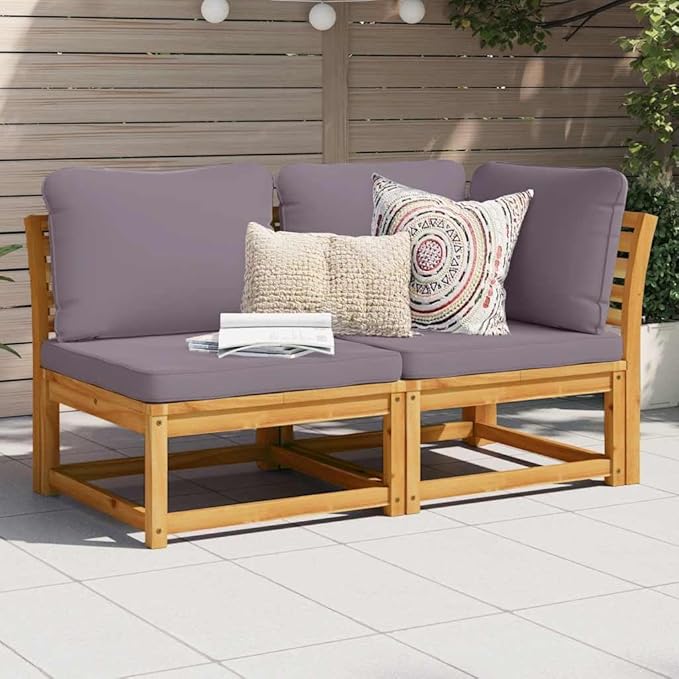 2-Piece Outdoor Sectional Sofa Set Acacia Wood Frame 28.7x28.7x25.6 in Dark Grey Washable Cushions Modular Conversation Couch for Patio Balcony Garden Backyard
