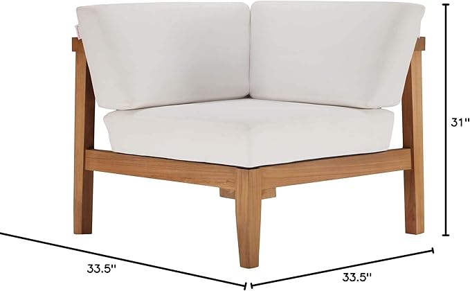 Modway Bayport Outdoor Patio Teak Wood Corner Chair in Natural White - Photo 3