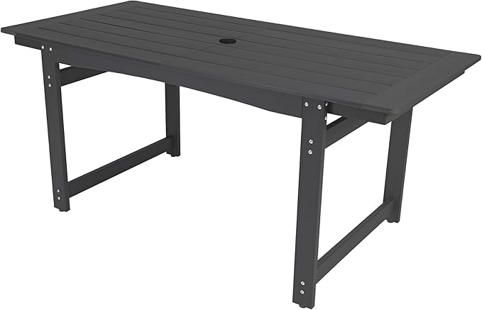 67" Outdoor Dining Table with Umbrella Hole, HIPS All-Weather Rectangular Patio Table for Outdoor/Indoor Use, Black