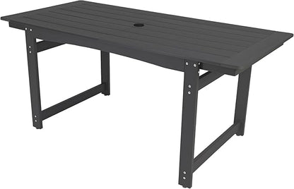 67" Outdoor Dining Table with Umbrella Hole, HIPS All-Weather Rectangular Patio Table for Outdoor/Indoor Use, Black