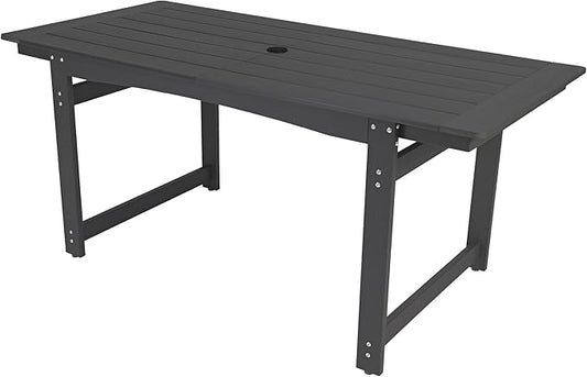 67" Outdoor Dining Table with Umbrella Hole, HIPS All-Weather Rectangular Patio Table for Outdoor/Indoor Use, Black